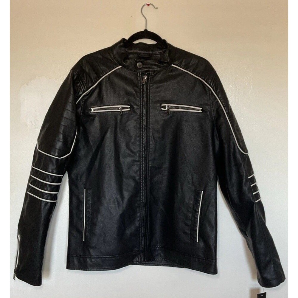 Motorcycle Nick Danger Men's Faux Leather Jacket Racing Stripes Size M
